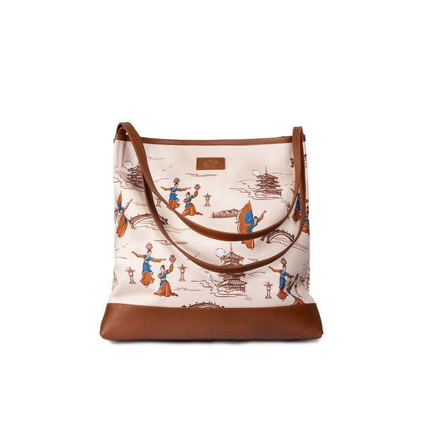 Lantern Grace Tote Bag with Leather Handle Beige