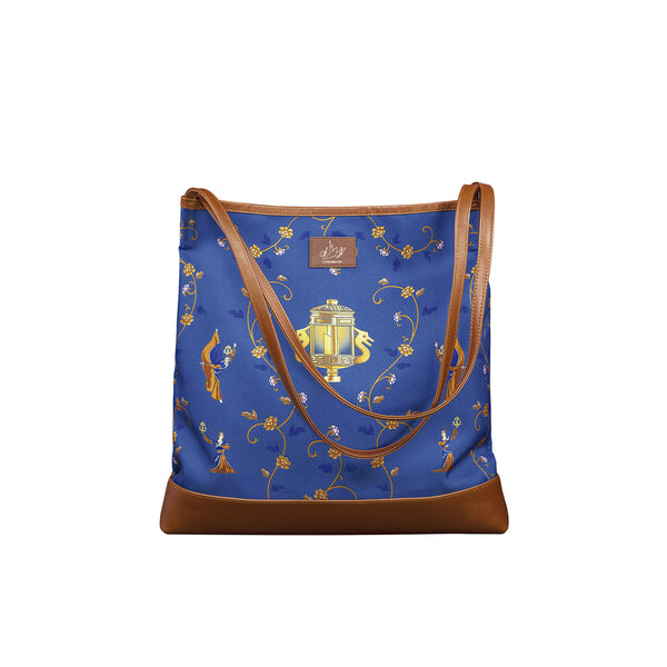 Lantern Grace Tote Bag with Leather Handle Blue