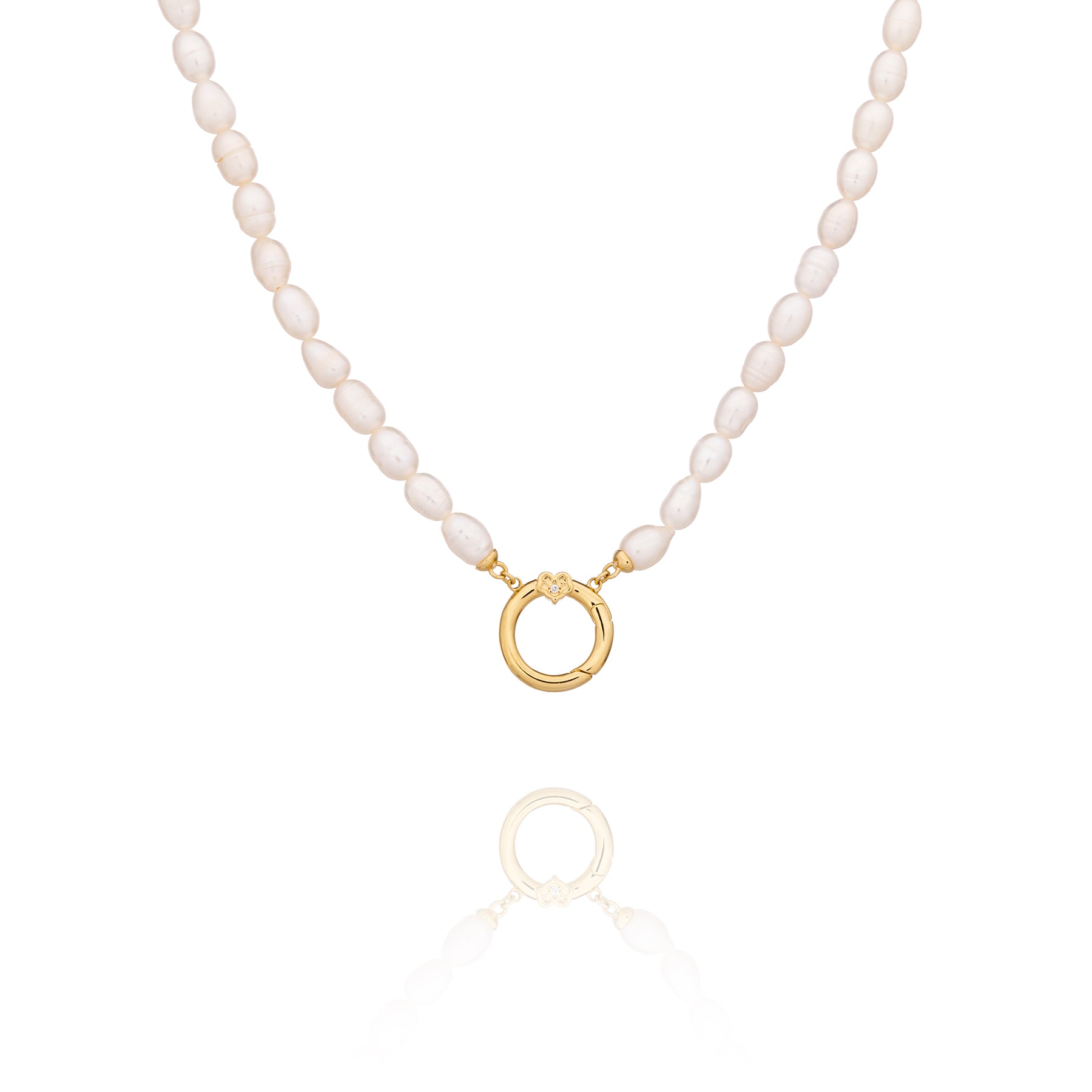 Pearl Charm Clasp Necklace Gold