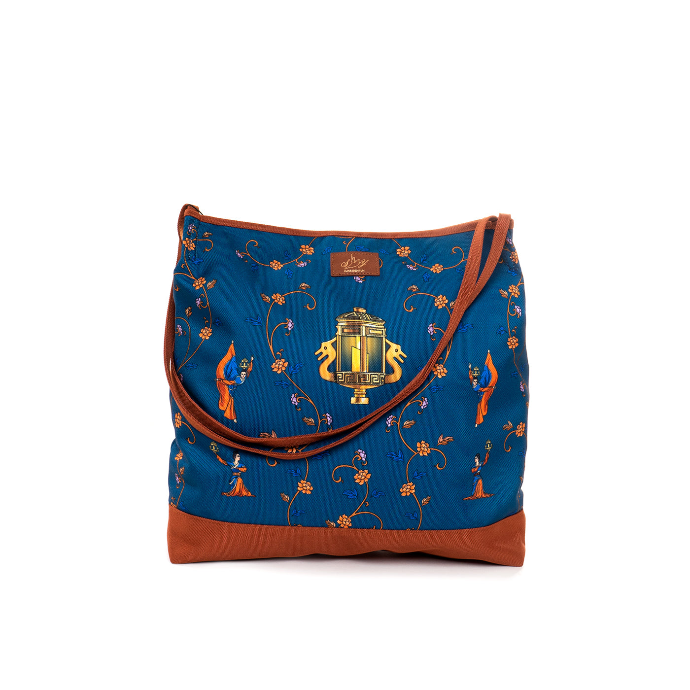 Lantern Grace Tote Bag Blue Front View | Shen Yun Collections