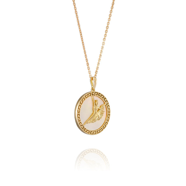 Divine Grace Necklace 18kt Yellow Gold with Gold Mother of Pearl Side View 2 | Shen Yun Shop