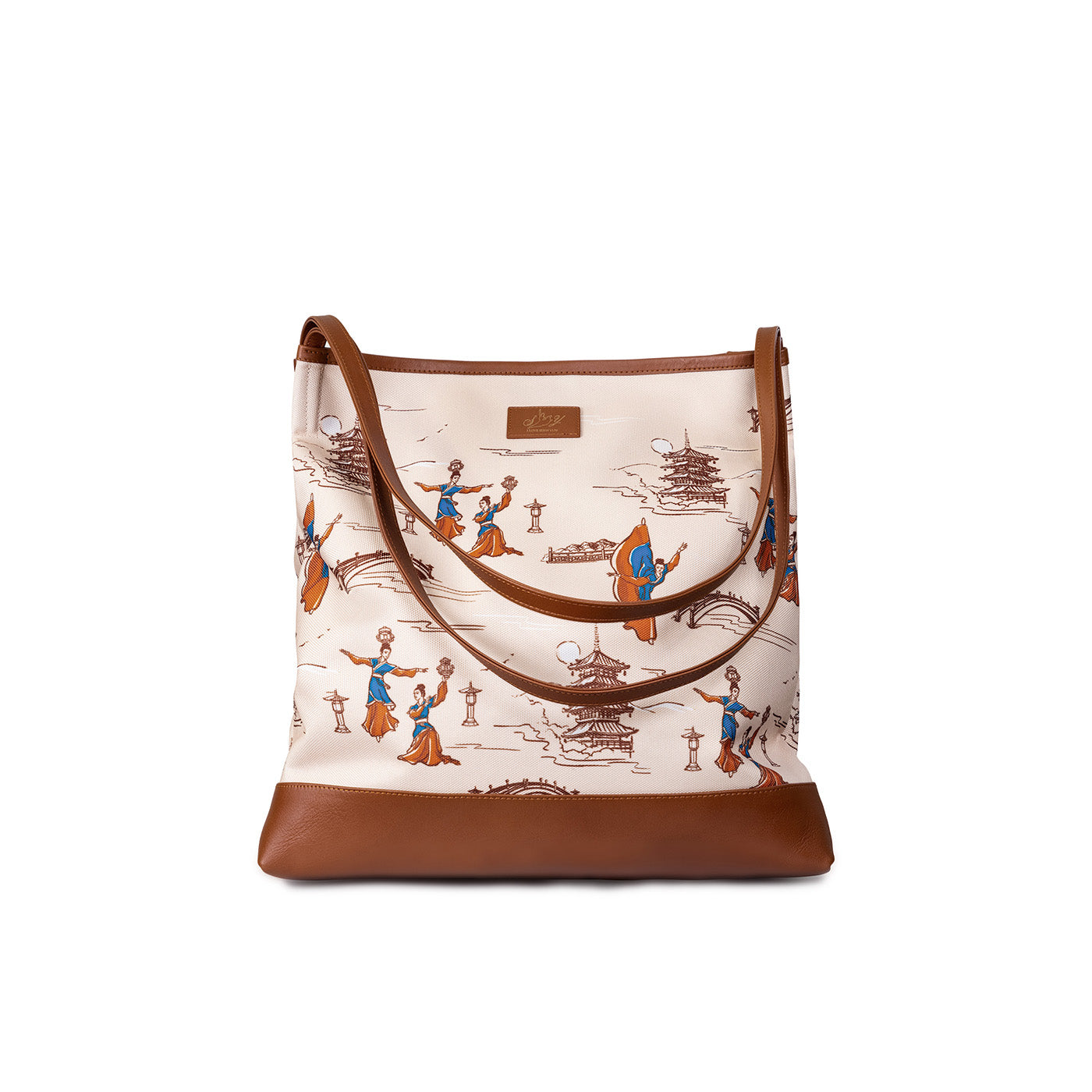 Lantern Grace Tote Bag with Leather Handle - Beige