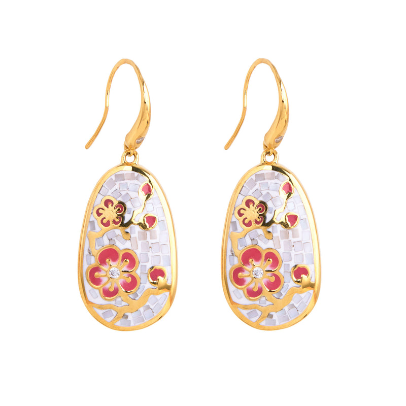 Plum Blossom Mosaic Mother of Pearl Earrings - Shen Yun Collections