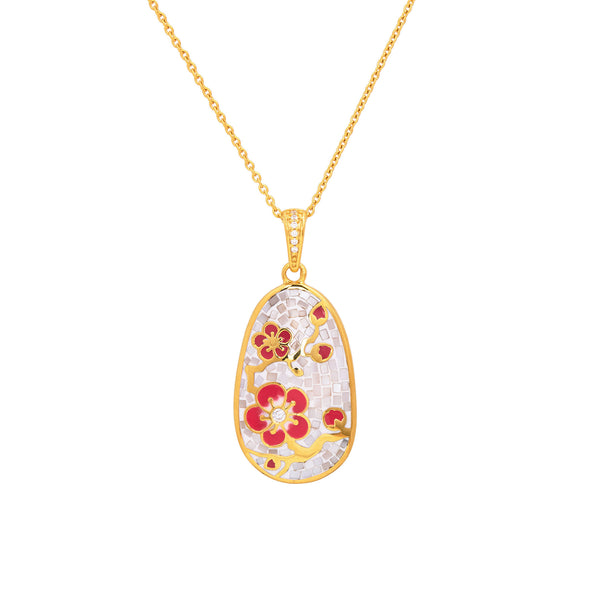Plum Blossom Mosaic Mother of Pearl Necklace Gold | Shen Yun