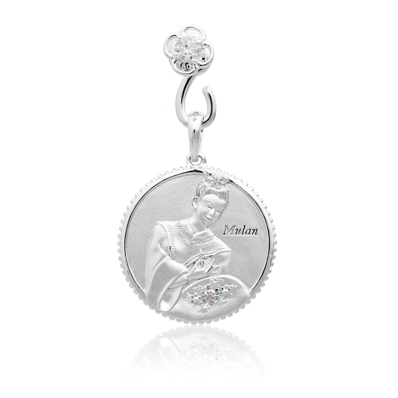 Ruyi Charm Hoop Earrings Silver with The Legendary Mulan Charm - Shen Yun Collections