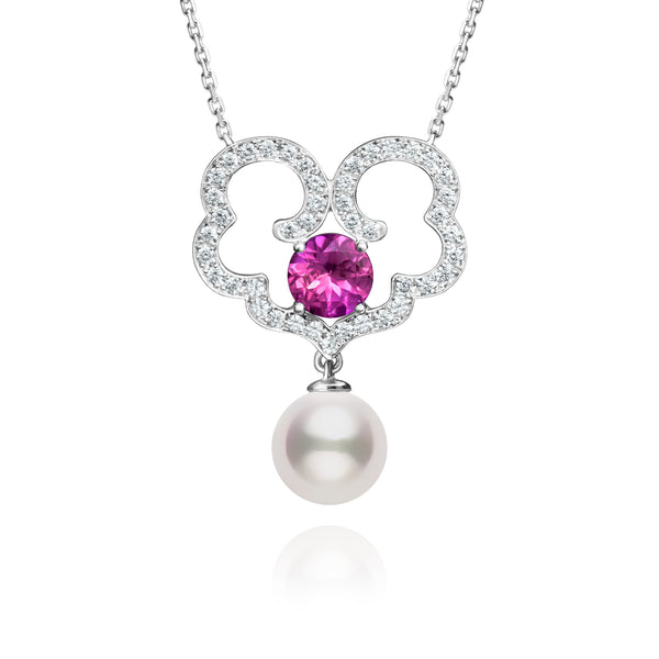The Timeless Blessings Necklace 18kt White Gold with Rhodolite Garnet and Diamond
