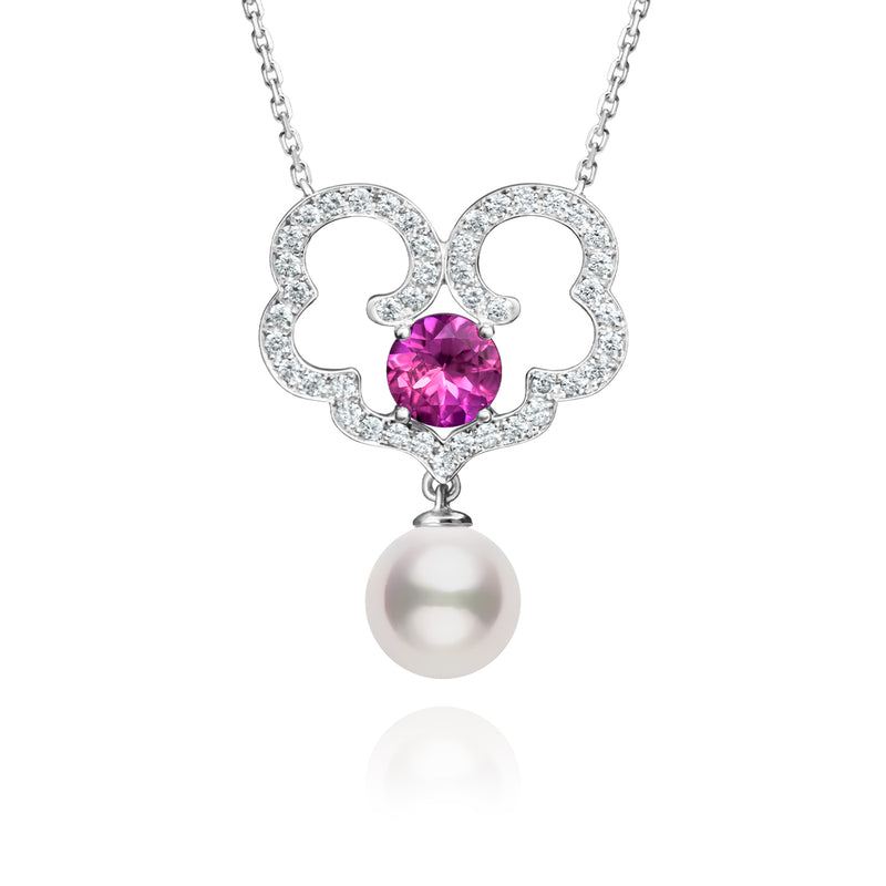 The Timeless Blessings Necklace 18kt White Gold with Rhodolite Garnet and Diamond