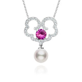 The Timeless Blessings Necklace 18kt White Gold with Rhodolite Garnet and Diamond Front | Shen Yun Collections