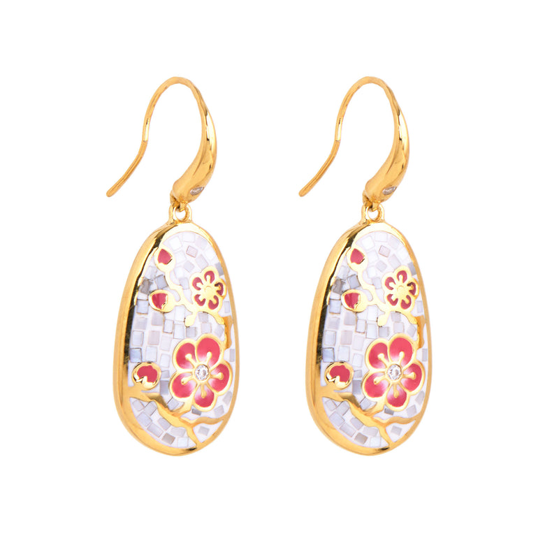 Plum Blossom Mosaic Mother of Pearl Earrings