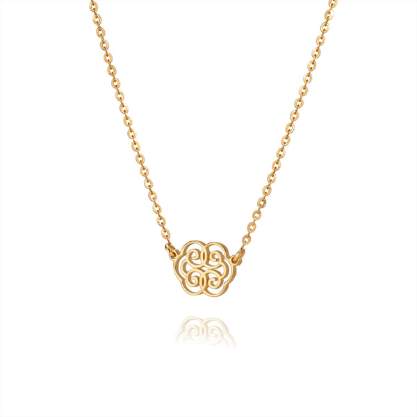 Ruyi Wondrous Blessings Necklace 14kt Yellow Gold Side View - Shen Yun Collections