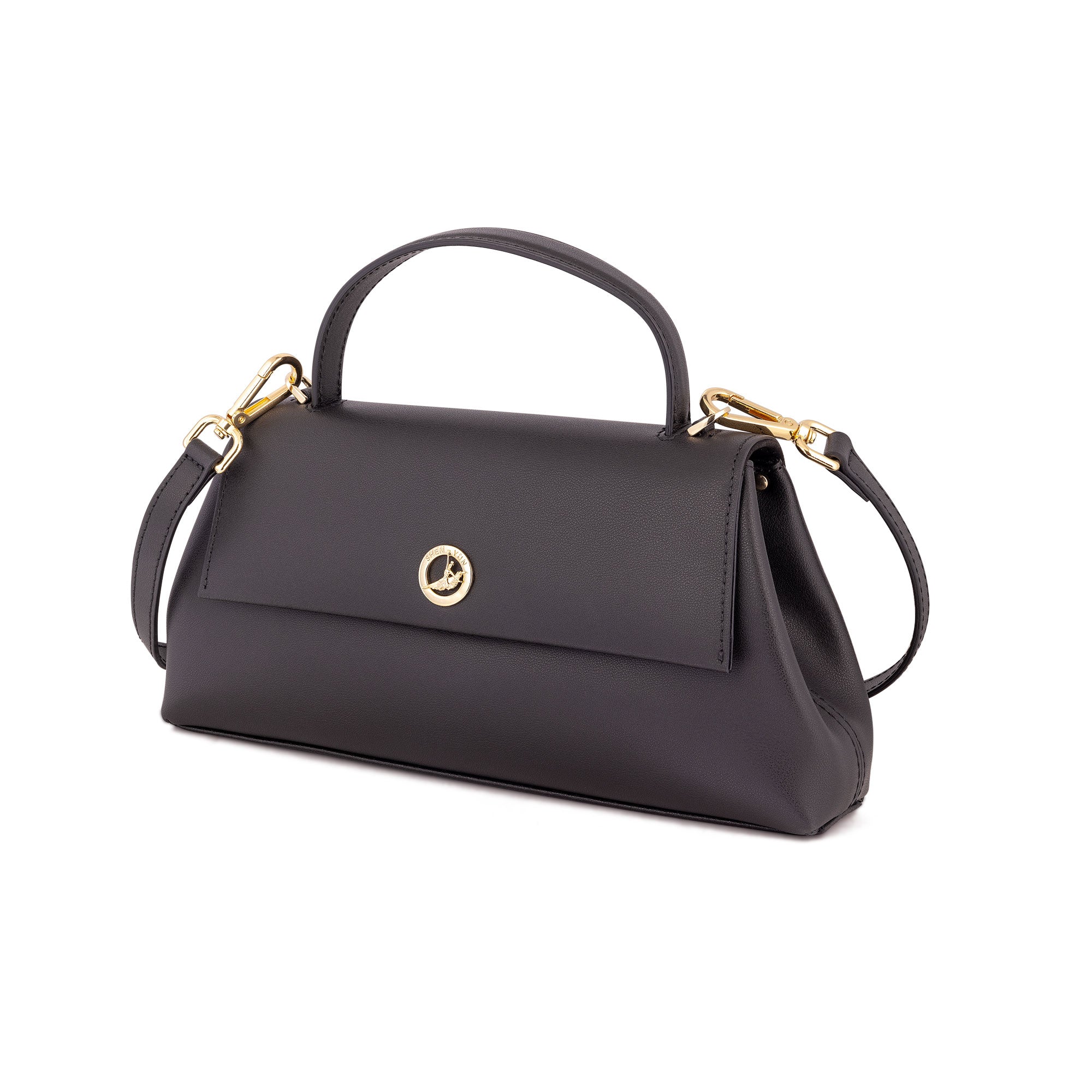 Italian Premium Leather Trapeze Bag Black | Shen Yun Collections