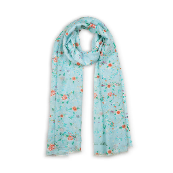 Celestial Flowers Long Scarf - Blue