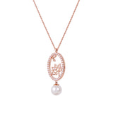 Lotus Fairies Oval Necklace Rose Gold Side View - Shen Yun Collections