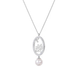 Lotus Fairies Oval Necklace Silver Side View - Shen Yun Collections
