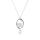 Lotus Fairies Oval Necklace Silver Back View - Shen Yun Collections