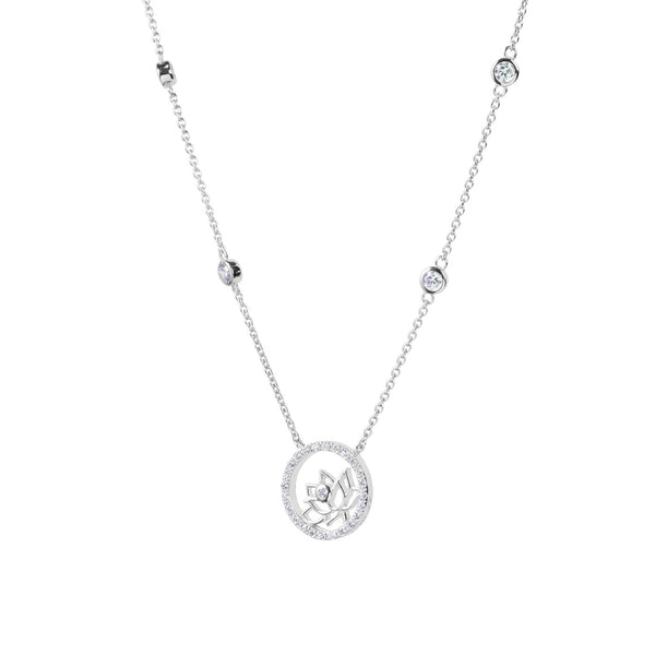 Lotus Fairies Necklace 17" Silver Side View - Shen Yun Collections