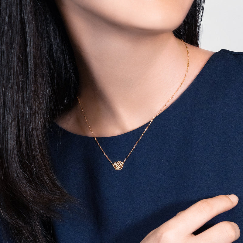 Ruyi Wondrous Blessings Necklace 14kt Yellow Gold Model Image - Shen Yun Collections