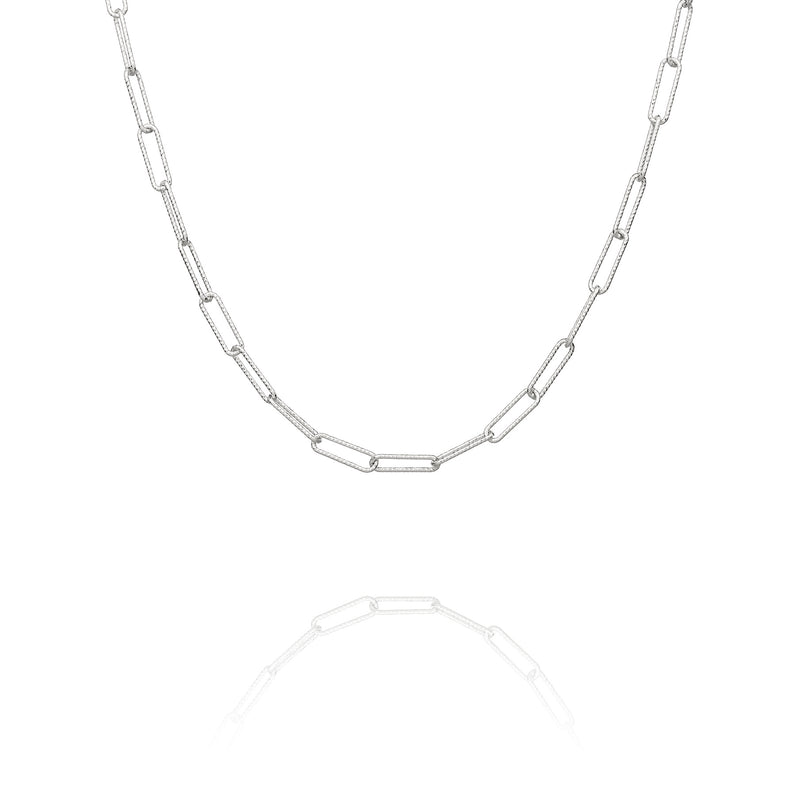 Diamond Cut Paperclip Chain 24" (Silver)