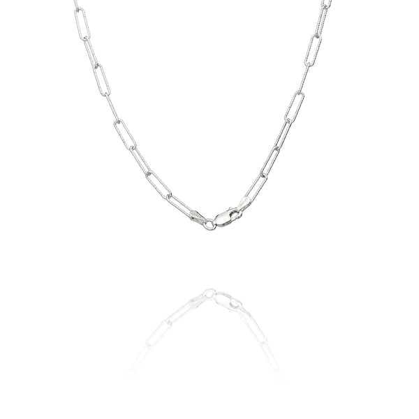 Diamond Cut Paperclip Chain 24" (Silver)