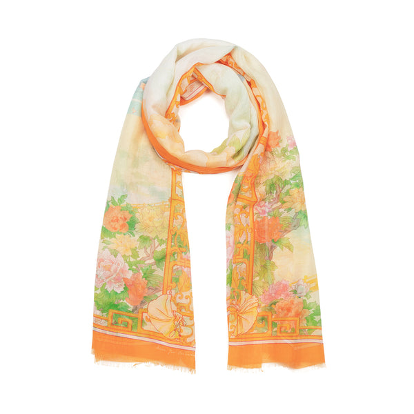 Peony Elegance Long Scarf Folded View - Shen Yun Collections