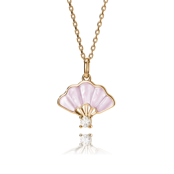 Floral Fan Necklace Gold with Pink Mother of Pearl