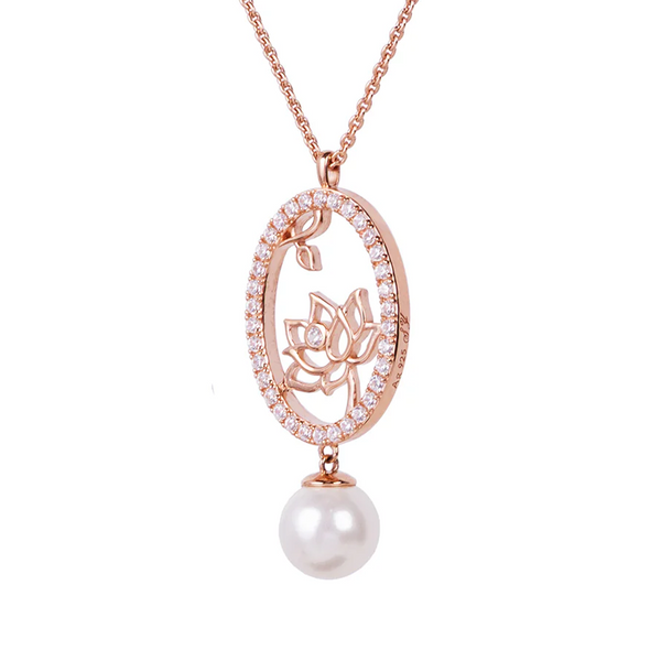Lotus Fairies Oval Necklace Rose Gold