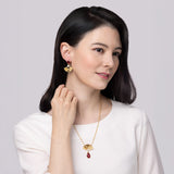 Radiant Fan Necklace and Earrings Set Ruby Modeling - Shen Yun Collections