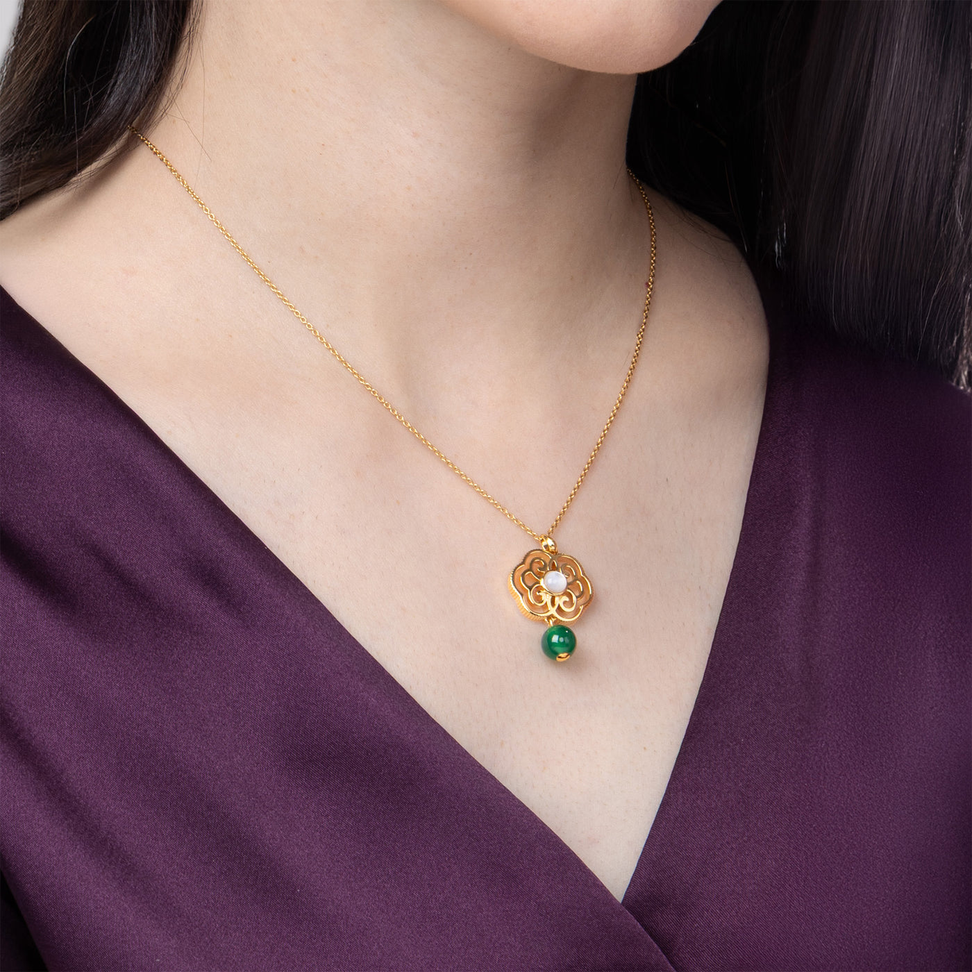 Blissful Ruyi Necklace Green Agate | Shen Yun Collections