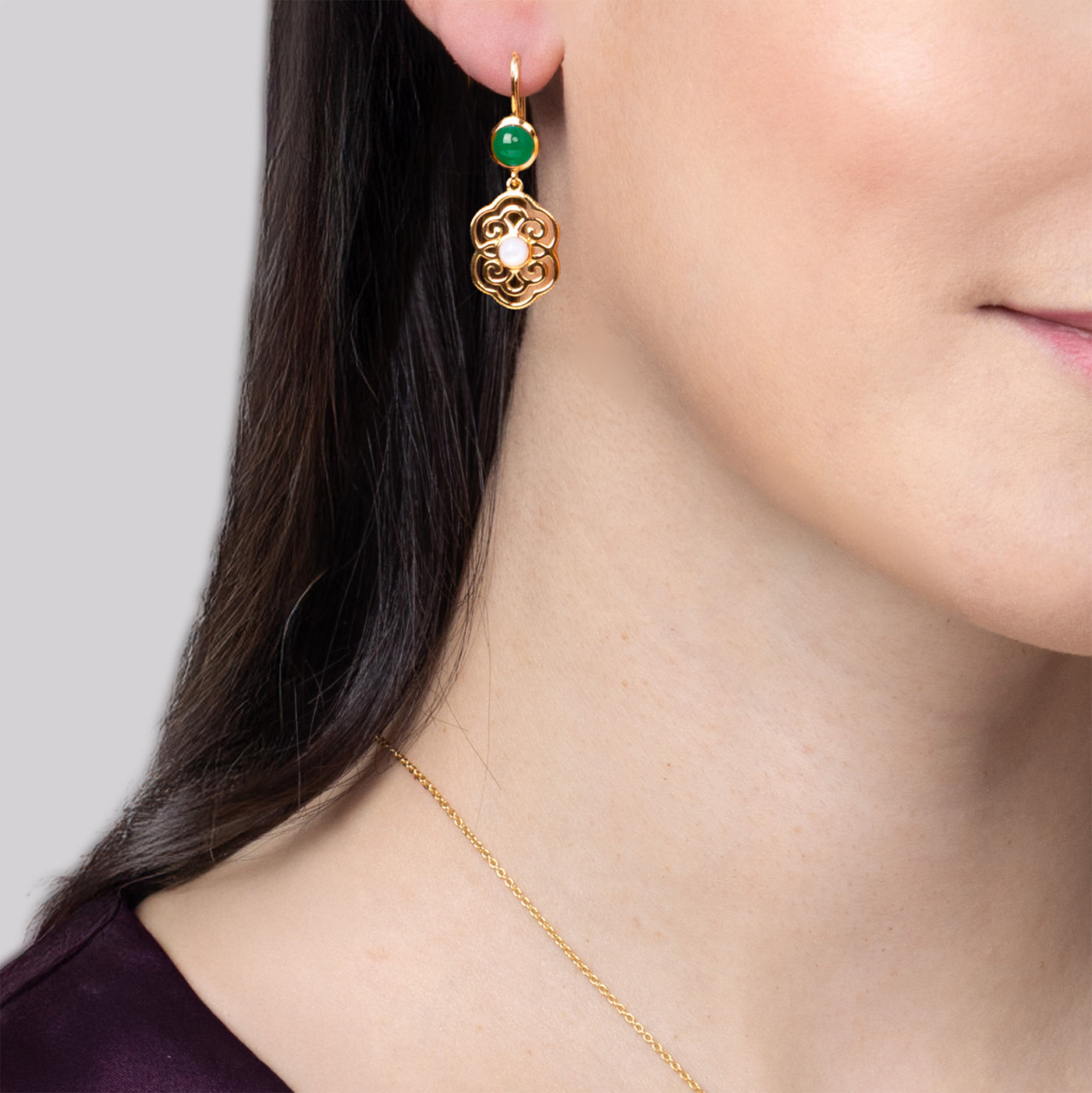 Blissful Ruyi Hook Earrings Green Agate | Shen Yun Collections