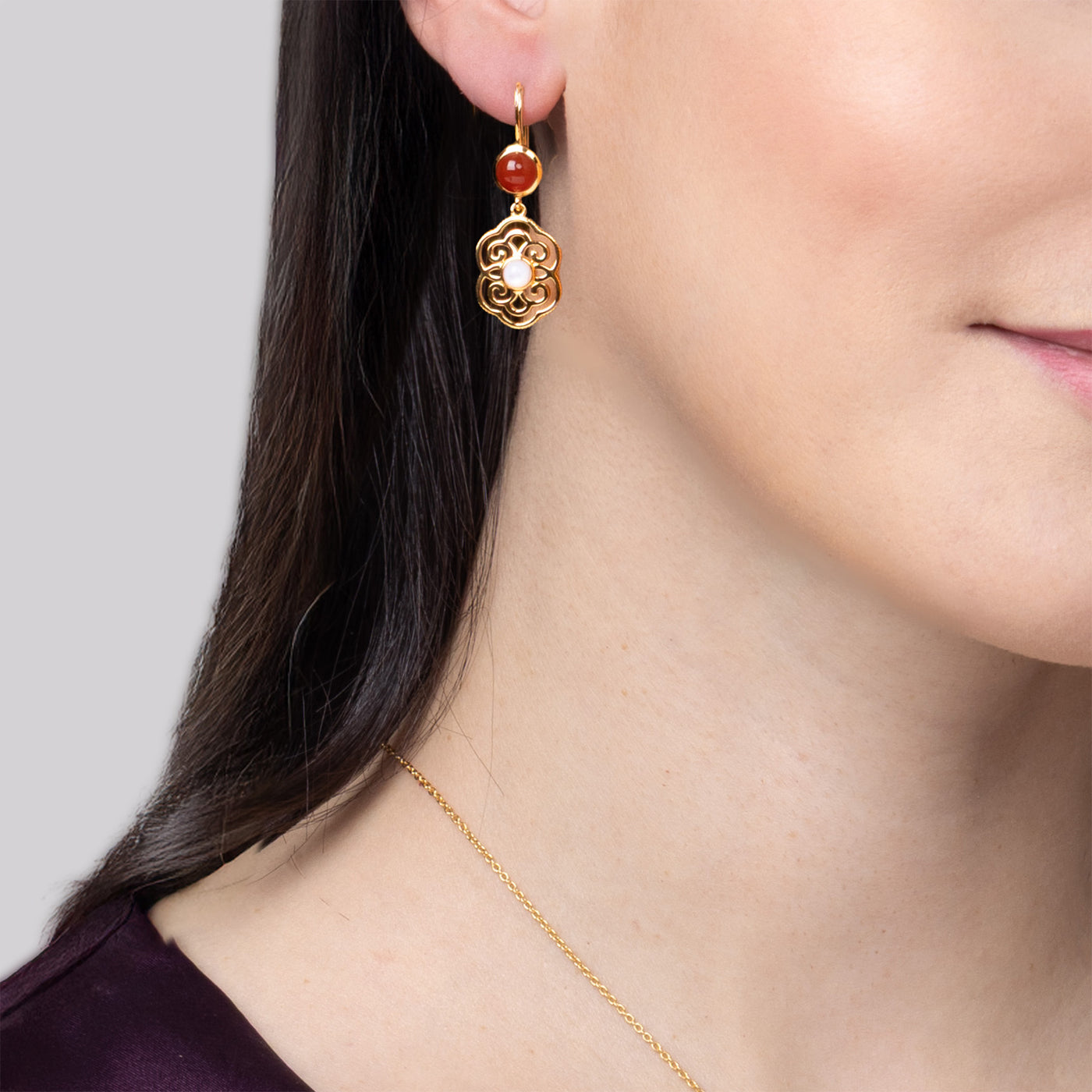 Blissful Ruyi Hook Earrings Carnelian | Shen Yun Collections