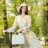 The Spirit of Mulan Small Tote Bag Mint Model View | Shen Yun Collection 