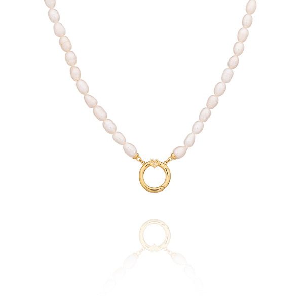 Pearl Charm Clasp Necklace Gold