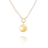 Pearl Charm Clasp Necklace with Mystical Moon Palace Charm Gold - Shen Yun Collections