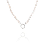 Pearl Charm Clasp Necklace Silver