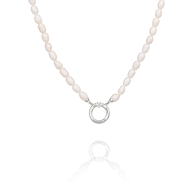 Pearl Charm Clasp Necklace Silver