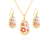 Plum Blossom Mosaic Mother of Pearl Necklace and Earring Set - Shen Yun Collections