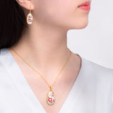 Plum Blossom Mosaic Mother of Pearl Necklace and Earrings Set Model Image - Shen Yun Collections