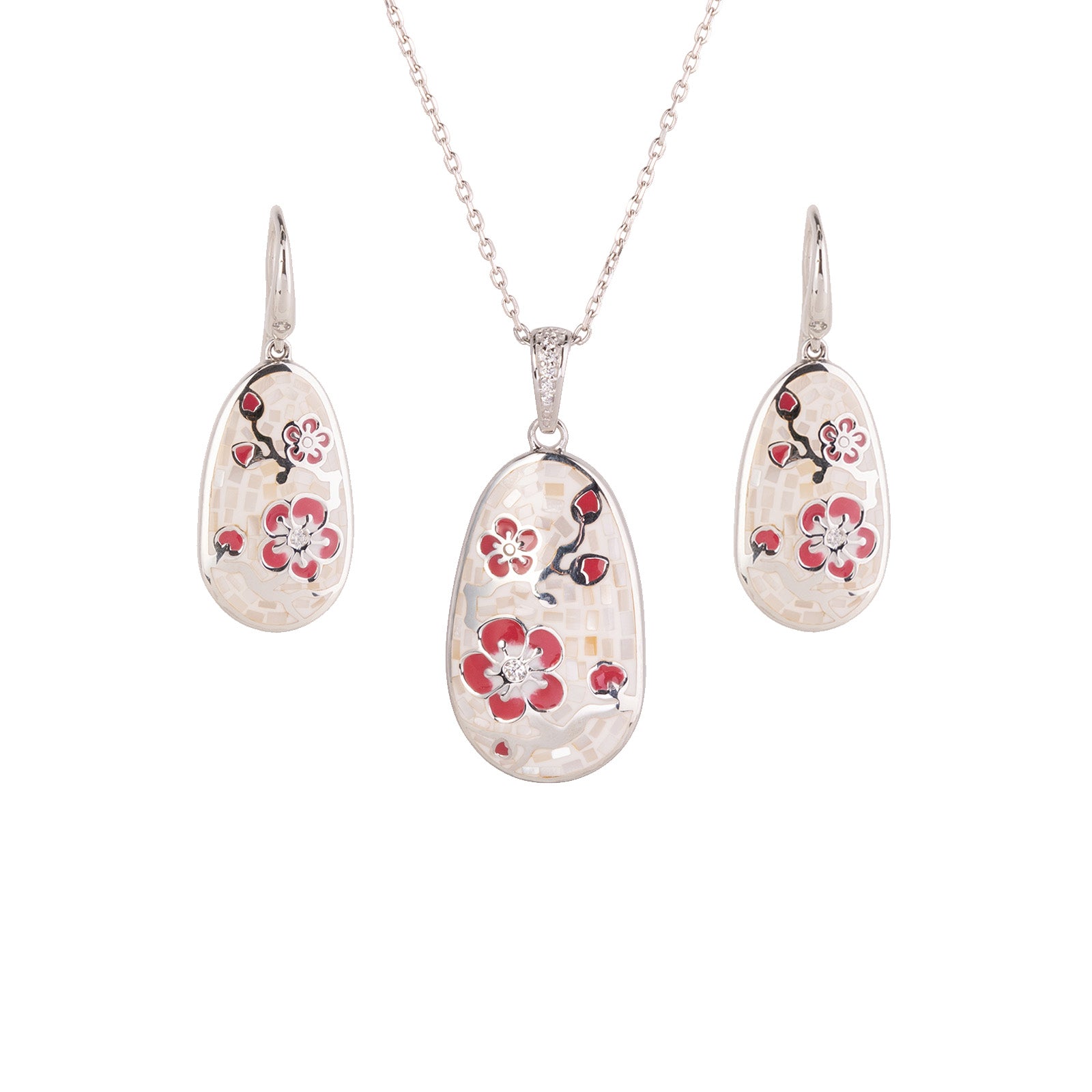Plum Blossom Mosaic Mother of Pearl Set Silver