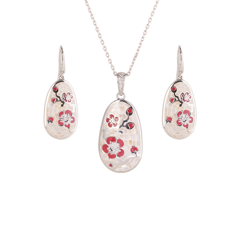 Plum Blossom Mosaic Mother of Pearl Set Silver