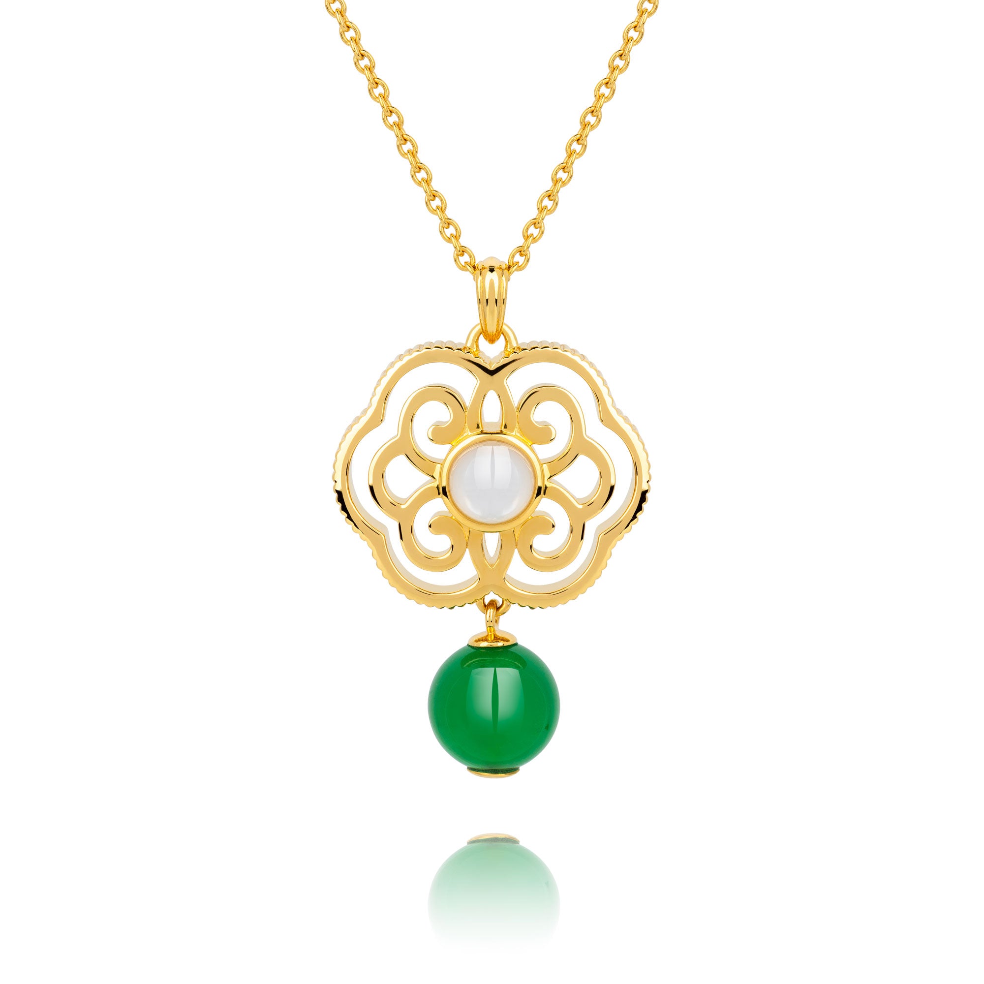 Blissful Ruyi Necklace Green Agate - Shen Yun Collections