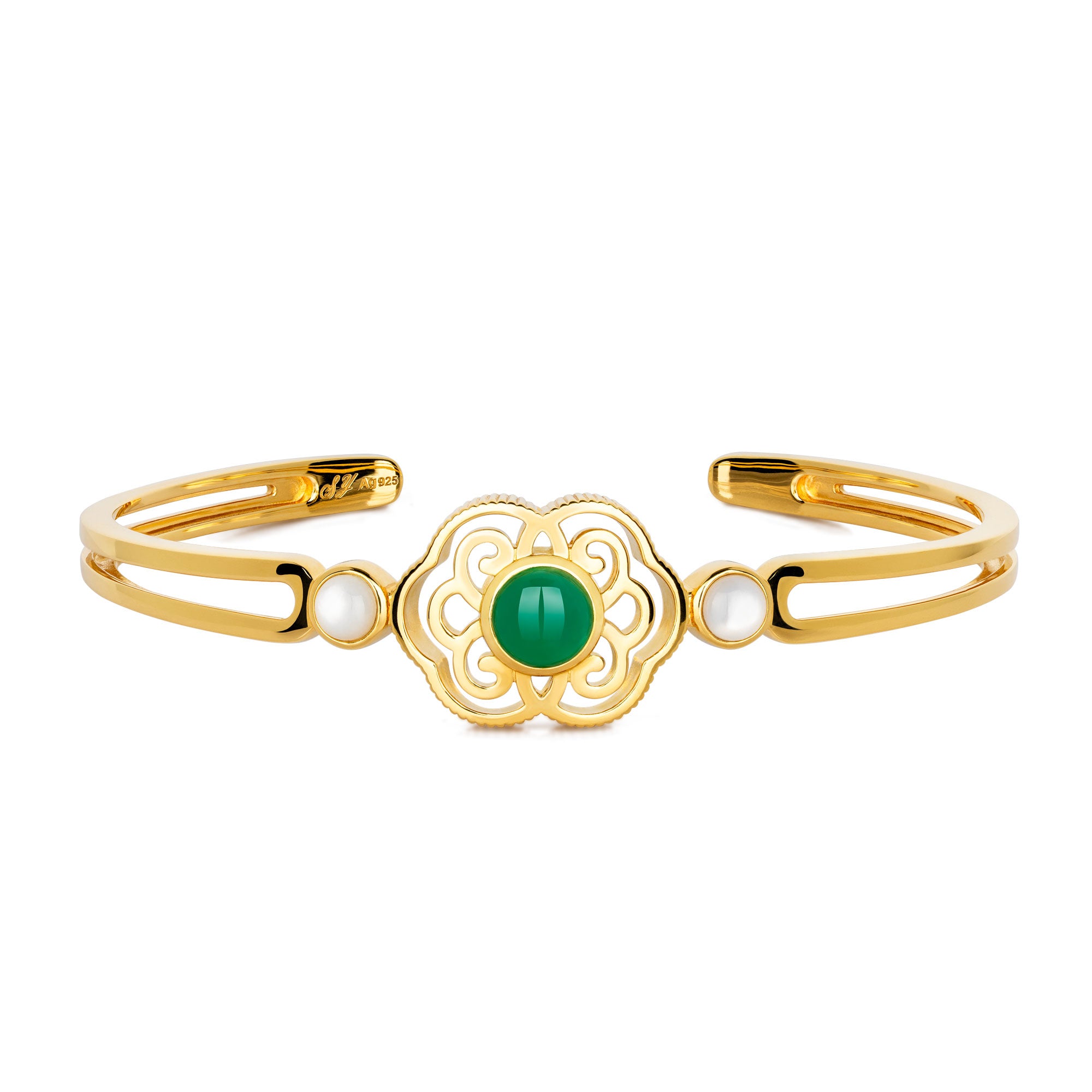 Blissful Ruyi Bangle Green Agate - Shen Yun Collections