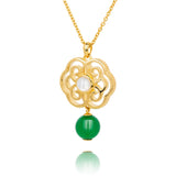 Blissful Ruyi Necklace Green Agate Side - Shen Yun Collections