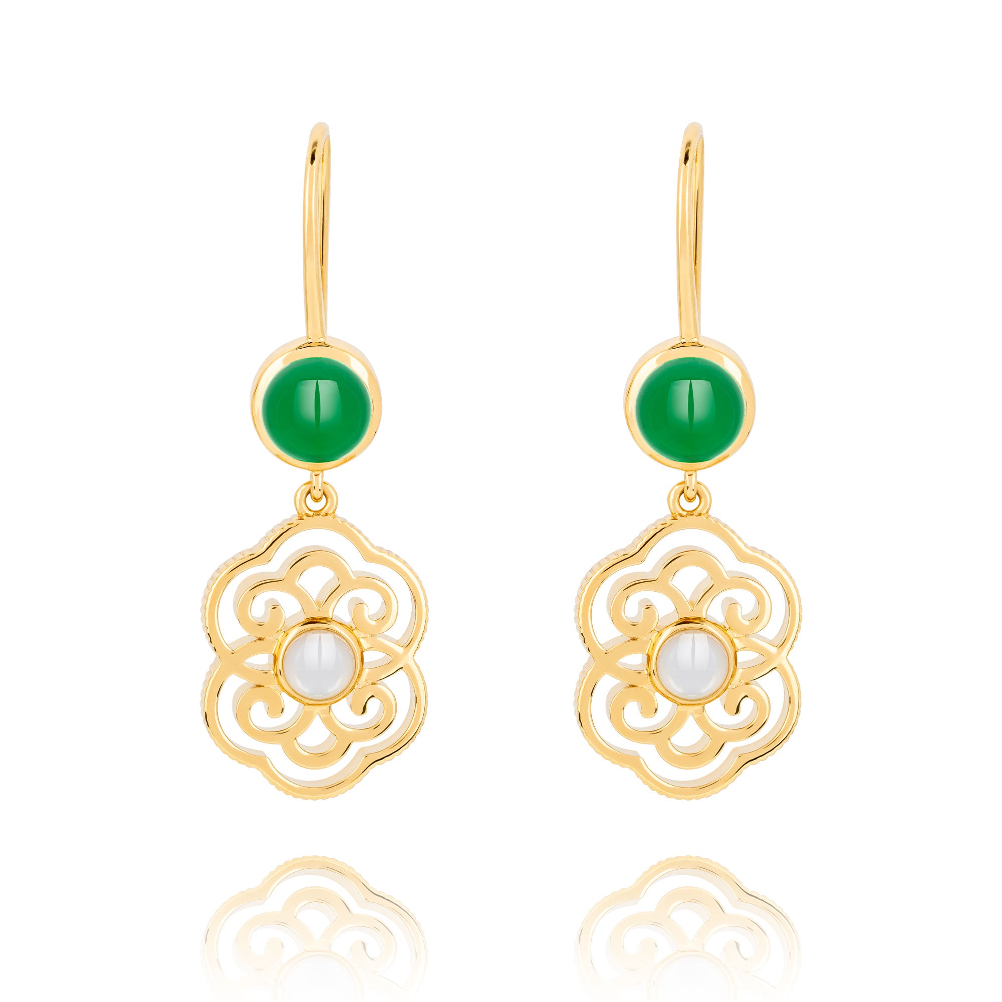 Blissful Ruyi Hook Earrings Green Agate - Shen Yun Collections