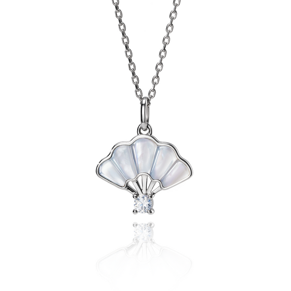 Floral Fan Necklace Silver with White Mother of Pearl