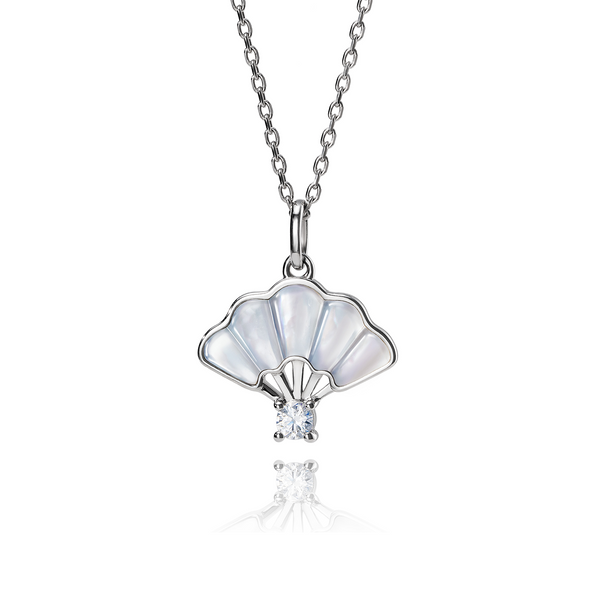 Floral Fan Necklace Silver with White Mother of Pearl