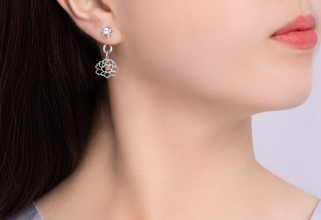 Tang Flower Charm Earrings - This is an exquisite charm to accentuate your shine. The peony—known as the "Queen of Flowers" for its fullness and beauty—was most adored during the Tang Dynasty, the cultural golden age of ancient China.