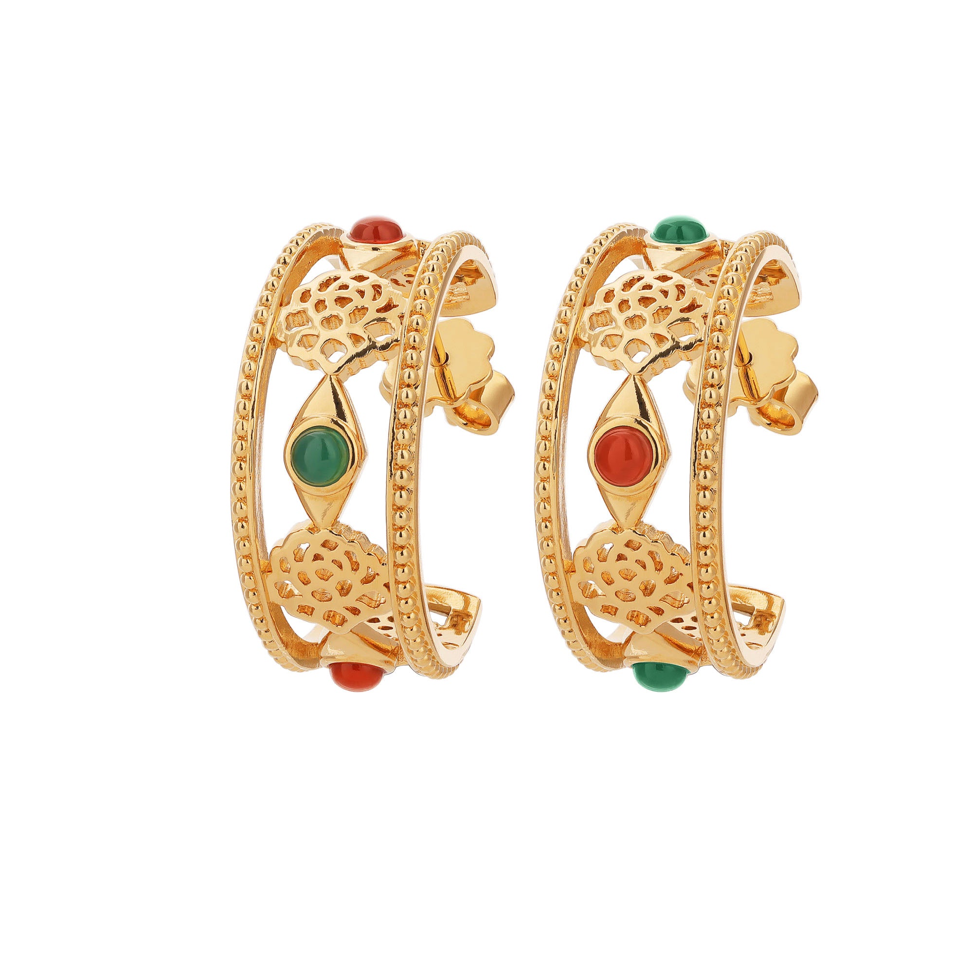 Golden Tang Peony Hoop Earrings Front - Shen Yun Collections