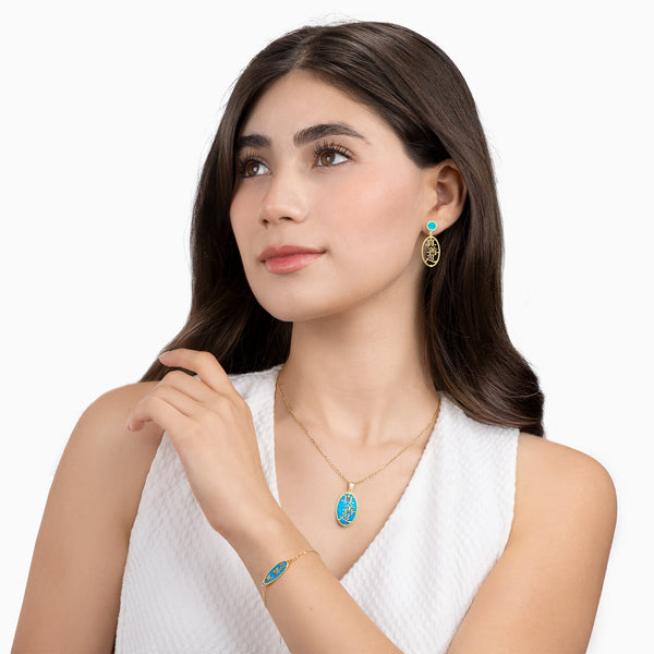 Zhen Shan Ren Words Pendant 14kt Yellow Gold with Blue Mother of Pearl Modeling - Shen Yun Collections