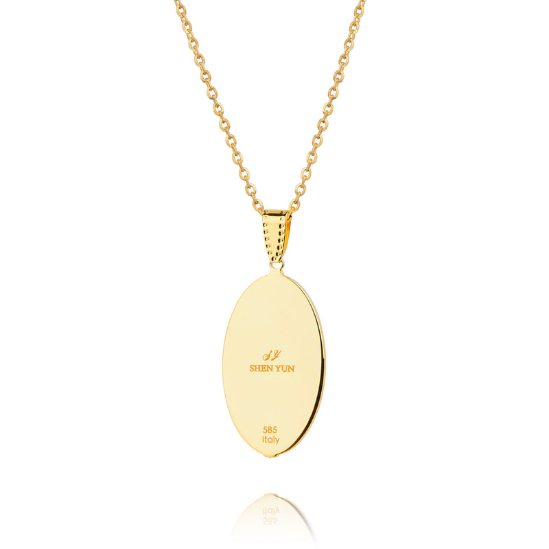 Zhen Shan Ren Words Pendant 14kt Yellow Gold with Blue Mother of Pearl Back - Shen Yun Collections