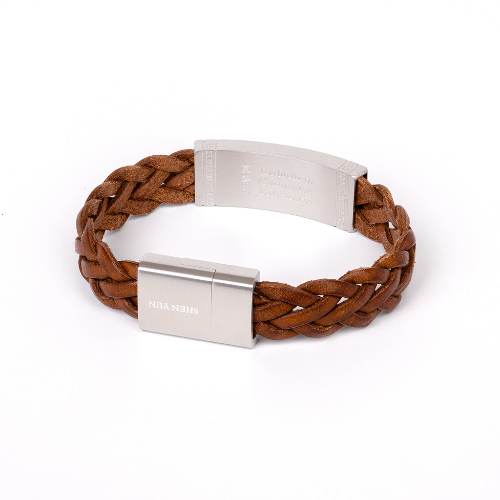 Bracelet De Force En Cuir Marron Zense Pour Homme - Double Lanière, Référence ZB0345 - Neuf Avec étiquettes